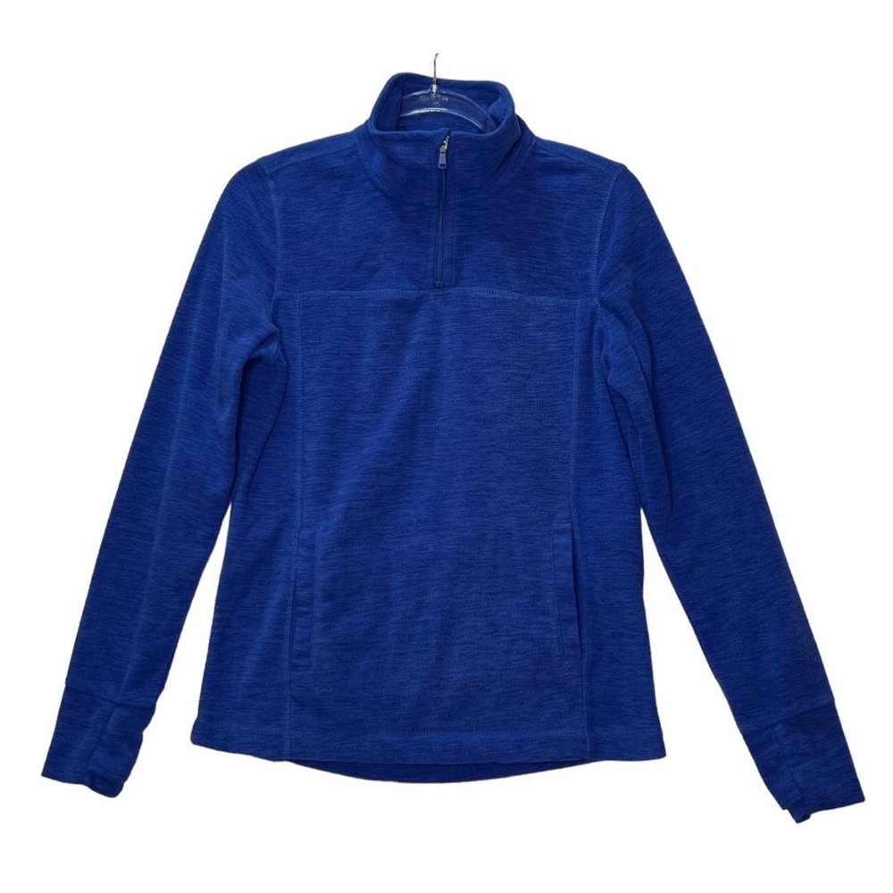 Tek Gear Sweater Womens Small Blue 3/4 Zip Long Sleeve Fleece Pullover Thumb Hol